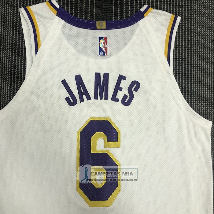 Camiseta Los Angeles Lakers LeBron James NO 6 Association Autentico Blanco